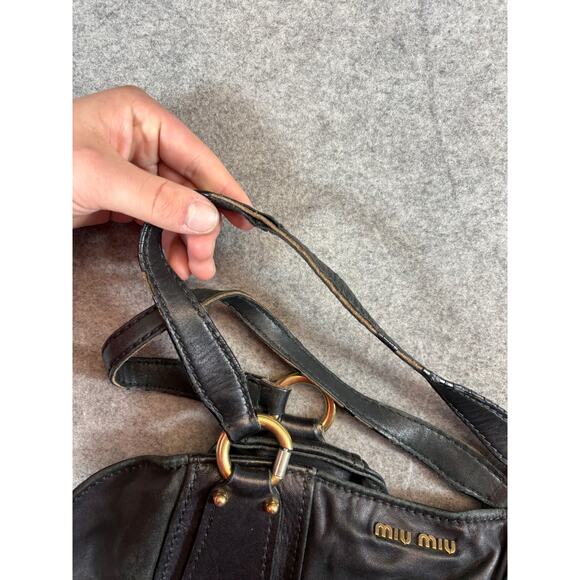 Miu Miu Shoulder Handbag Womens Black Leather 197 Hobo Classic - Picture 8 of 12